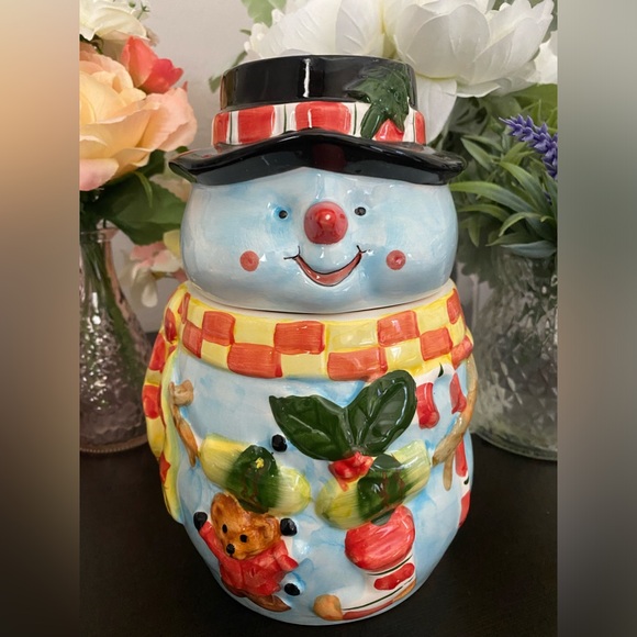 ☃️ VINTAGE COLLECTIBLE CERAMIC SNOWMAN COOKIE JAR! APPROX 9”x 6”. NEVER USED! - Picture 2 of 14